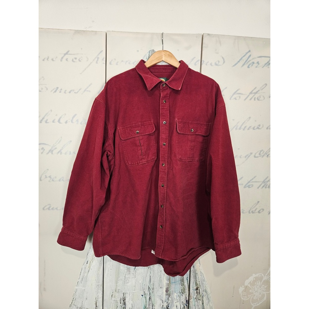 Cabela's Chamois Shirt 3XLT Tall Burgundy Red Heavyweight Cotton Workwear Shirt
